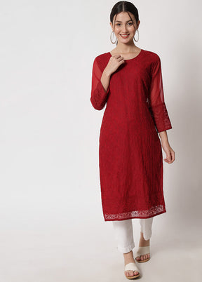 Maroon Readymade Georgette Chikankari Kurti