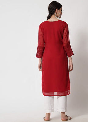 Maroon Readymade Georgette Chikankari Kurti