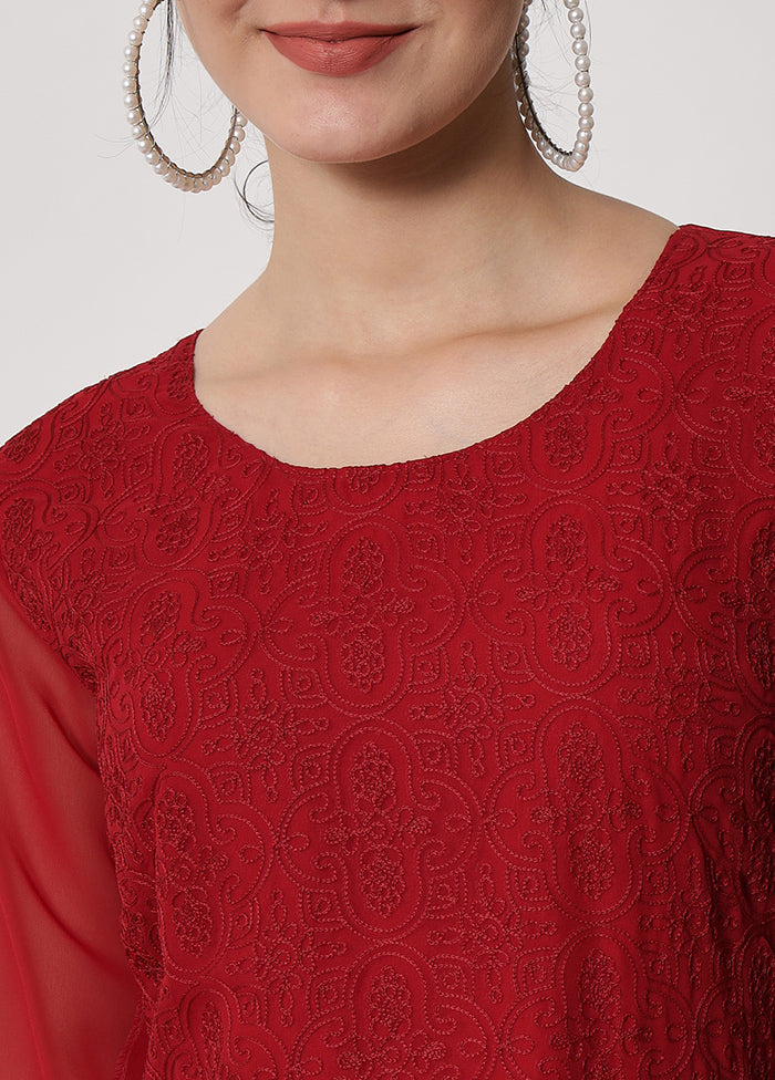 Maroon Readymade Georgette Chikankari Kurti