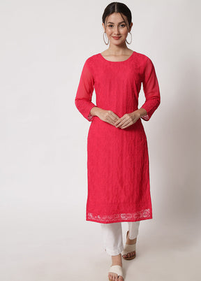 Pink Readymade Georgette Chikankari Kurti