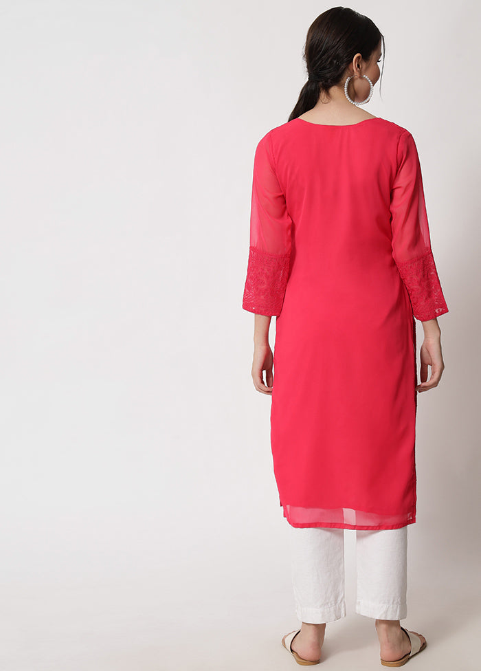 Pink Readymade Georgette Chikankari Kurti