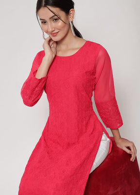 Pink Readymade Georgette Chikankari Kurti