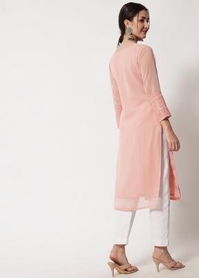 Peach Readymade Georgette Chikankari Kurti