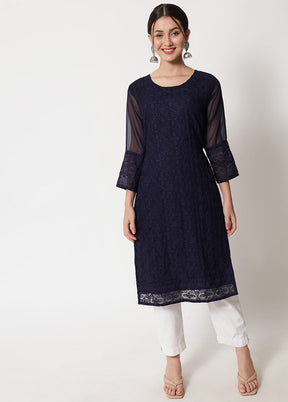 Navy Blue Readymade Georgette Chikankari Kurti