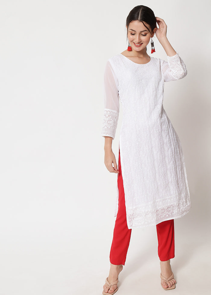 White Readymade Georgette Chikankari Kurti