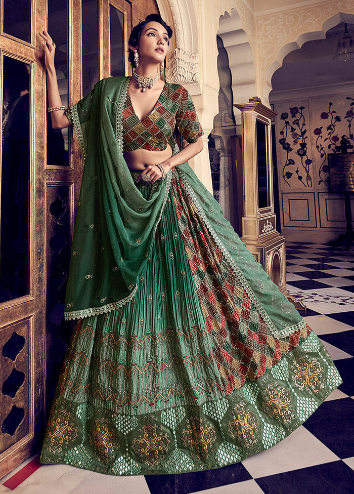 3 Pc Rama Silk Semi Stitched Lehenga Set