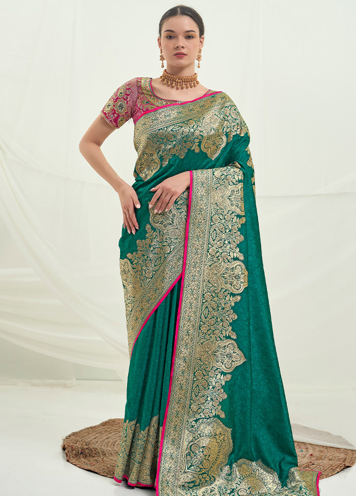 Teal Dupion Silk Saree With Blouse Piece