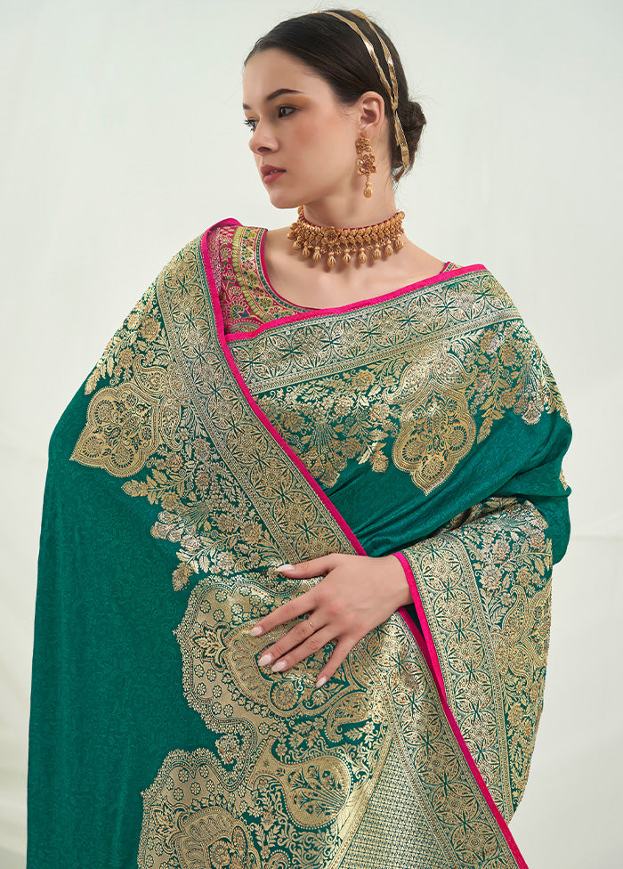 Teal Dupion Silk Saree With Blouse Piece