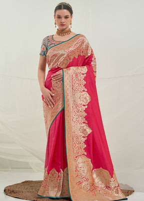 Pink Dupion Silk Saree With Blouse Piece