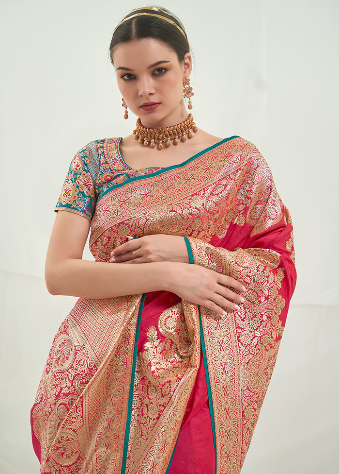 Pink Dupion Silk Saree With Blouse Piece