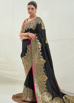 Black Dupion Silk Saree With Blouse Piece