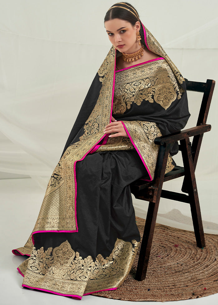 Black Dupion Silk Saree With Blouse Piece