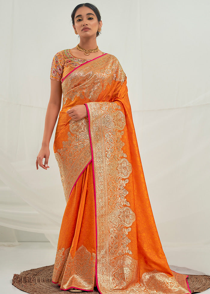 Orange Dupion Silk Saree With Blouse Piece