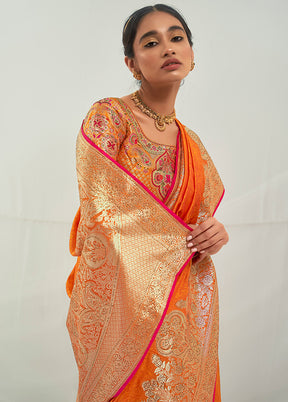 Orange Dupion Silk Saree With Blouse Piece