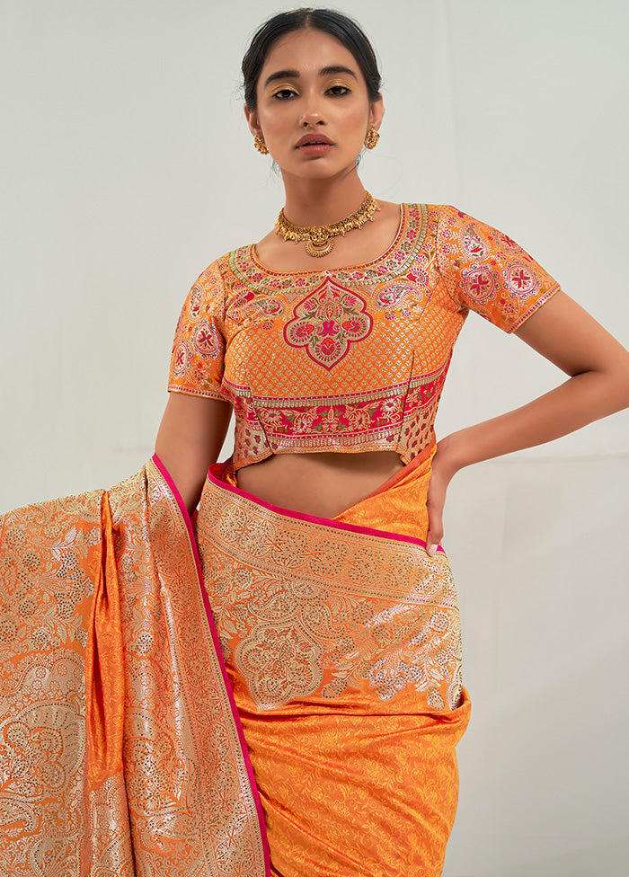 Orange Dupion Silk Saree With Blouse Piece