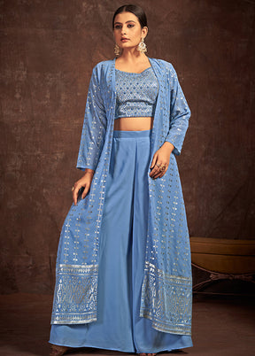 3 Pc Blue Readymade Georgette Suit Set