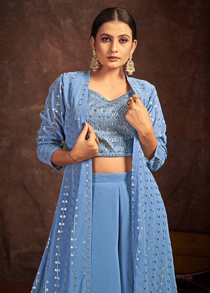 3 Pc Blue Readymade Georgette Suit Set