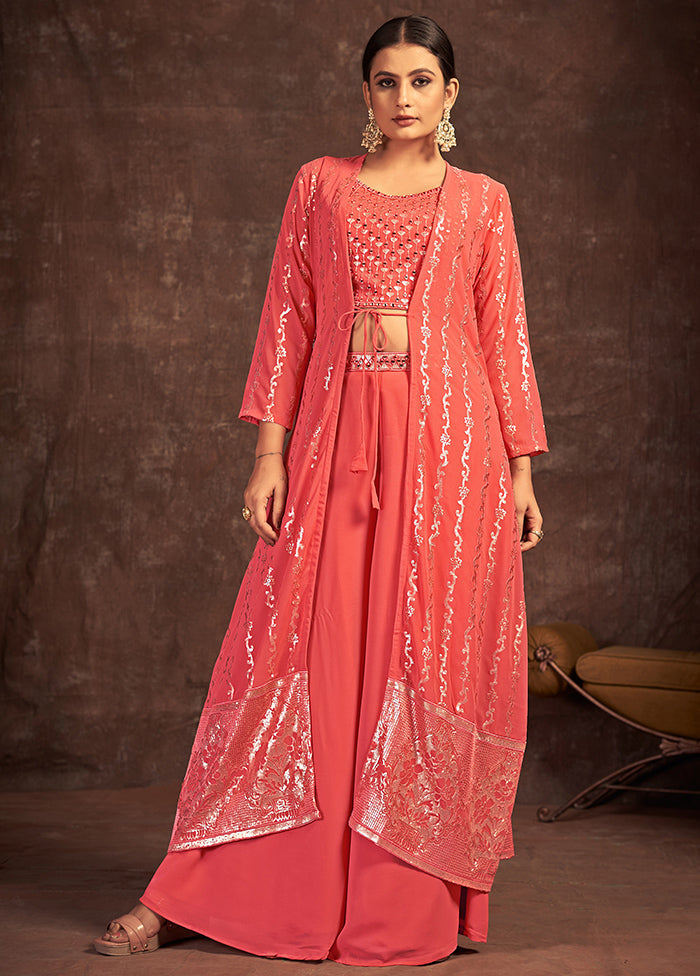 3 Pc Coral Readymade Georgette Suit Set