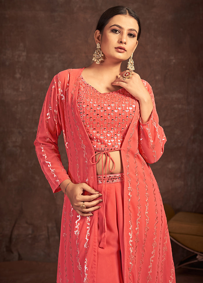 3 Pc Coral Readymade Georgette Suit Set