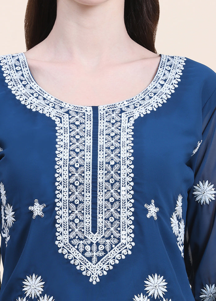 Blue Readymade Cotton Long Kurti