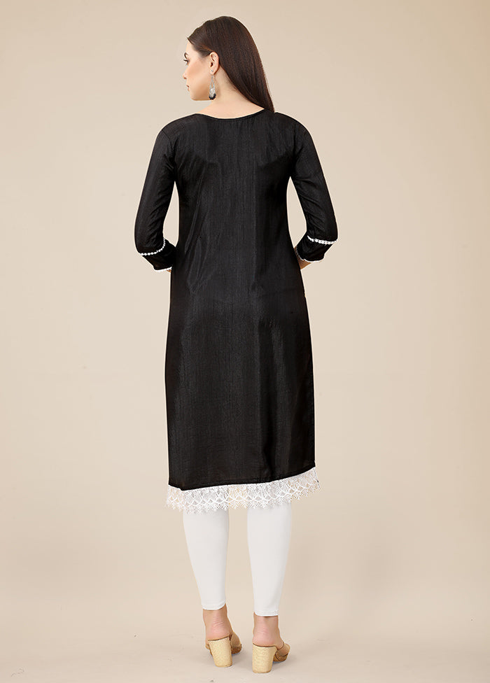 Black Readymade Silk Long Kurti