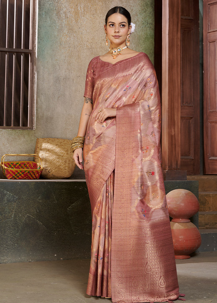 Pink Spun Silk Saree With Blouse Piece