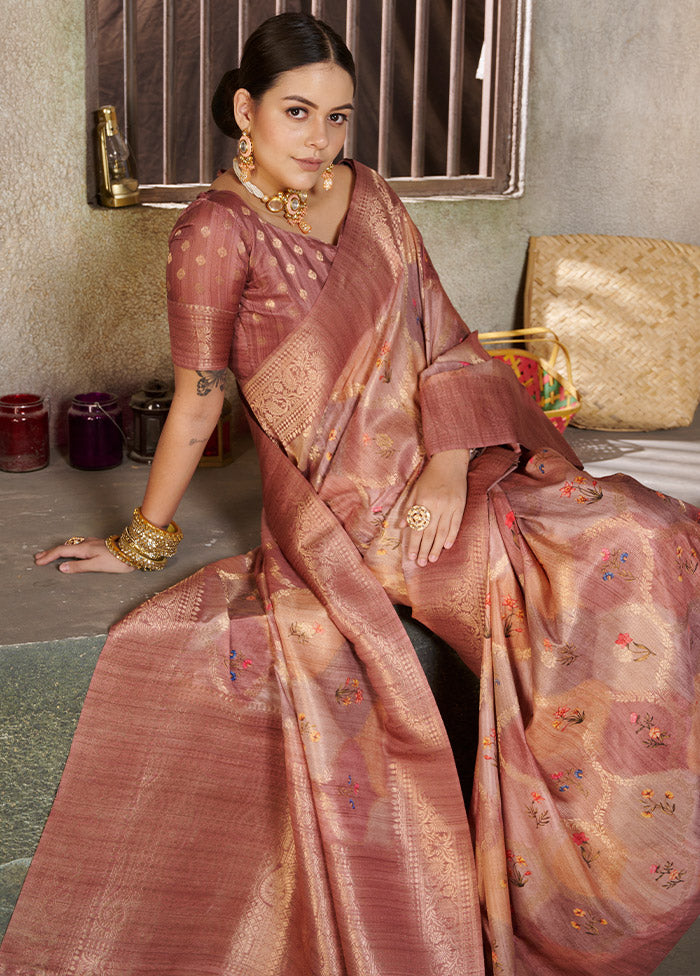 Pink Spun Silk Saree With Blouse Piece