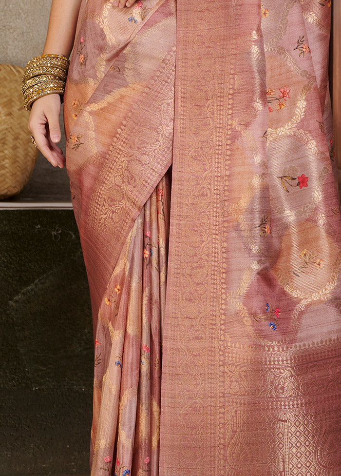 Pink Spun Silk Saree With Blouse Piece