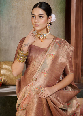 Peach Spun Silk Saree With Blouse Piece