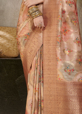 Peach Spun Silk Saree With Blouse Piece