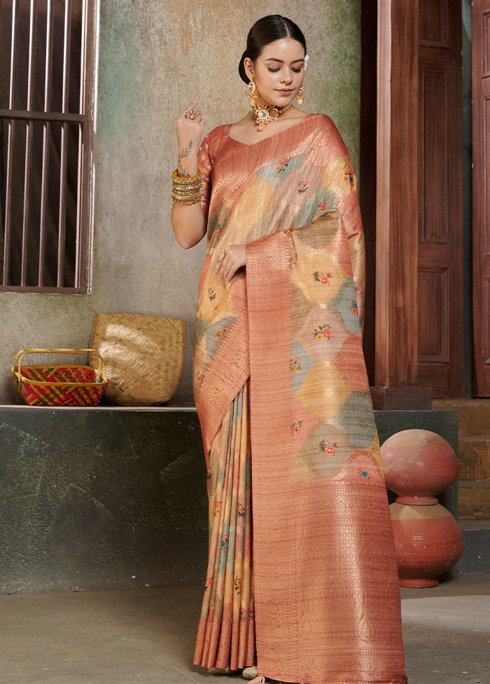 Pink Spun Silk Saree With Blouse Piece