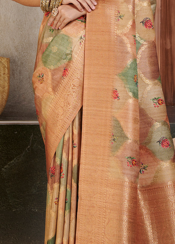 Peach Spun Silk Saree With Blouse Piece