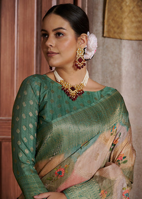 Green Spun Silk Saree With Blouse Piece