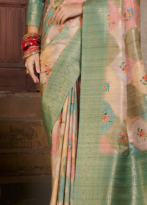 Green Spun Silk Saree With Blouse Piece