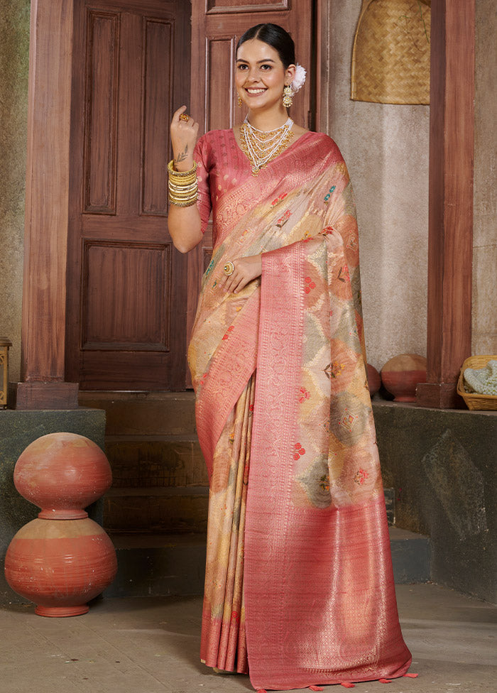 Pink Spun Silk Saree With Blouse Piece