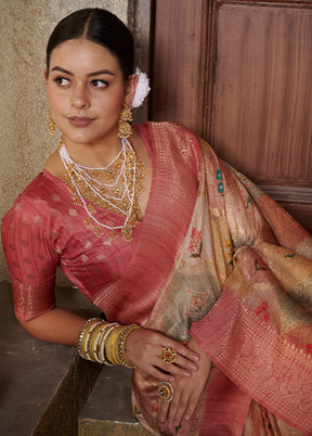 Pink Spun Silk Saree With Blouse Piece