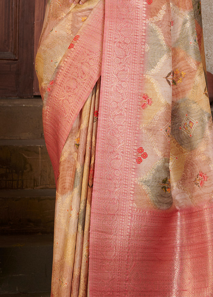 Pink Spun Silk Saree With Blouse Piece