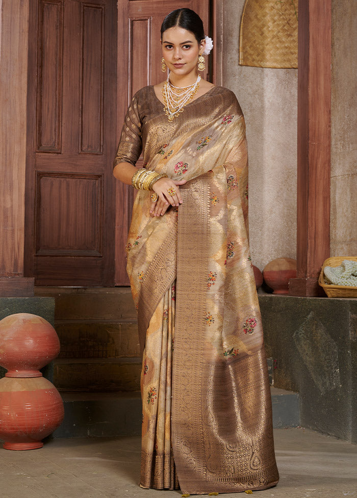 Beige Spun Silk Saree With Blouse Piece