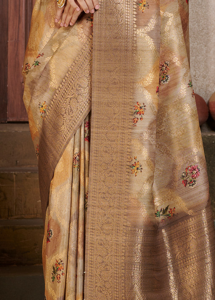 Beige Spun Silk Saree With Blouse Piece