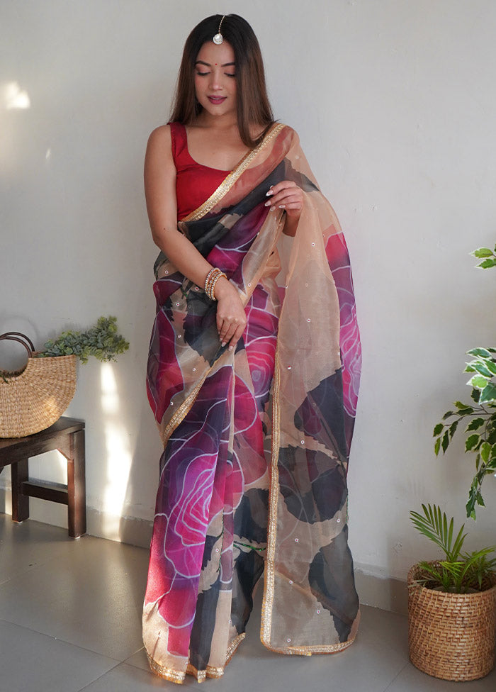 Peach Organza Saree With Blouse Piece