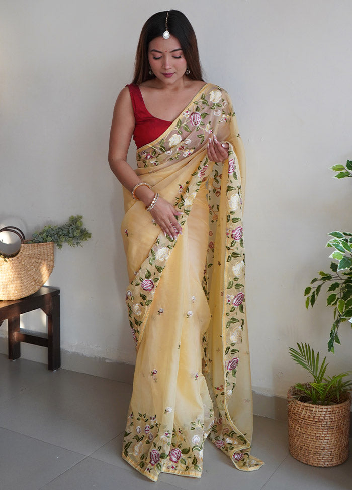 Yellow Organza Saree With Blouse Piece