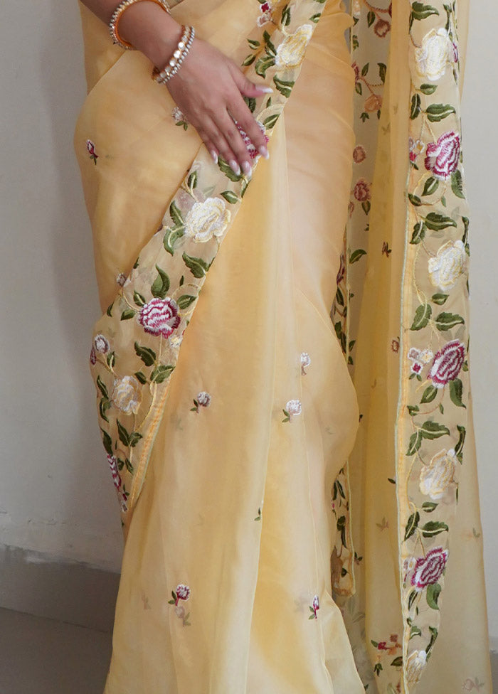 Yellow Organza Saree With Blouse Piece