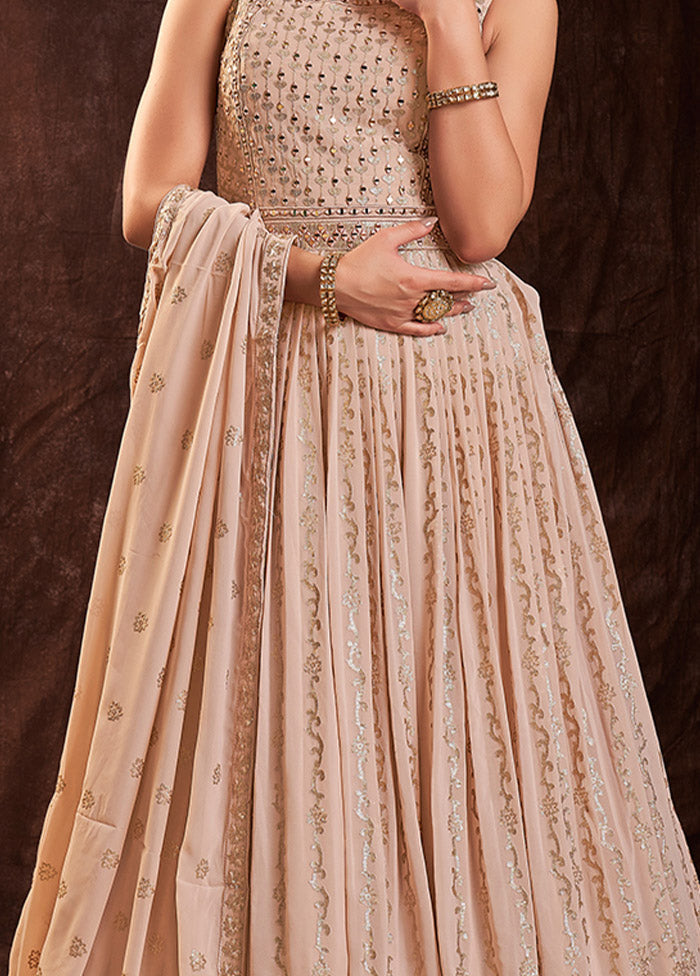 Peach Readymade Georgette Gown With Dupatta