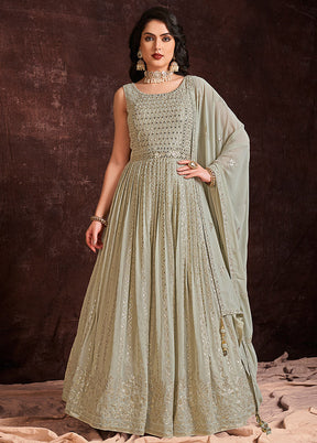 Pista Green Readymade Georgette Gown With Dupatta