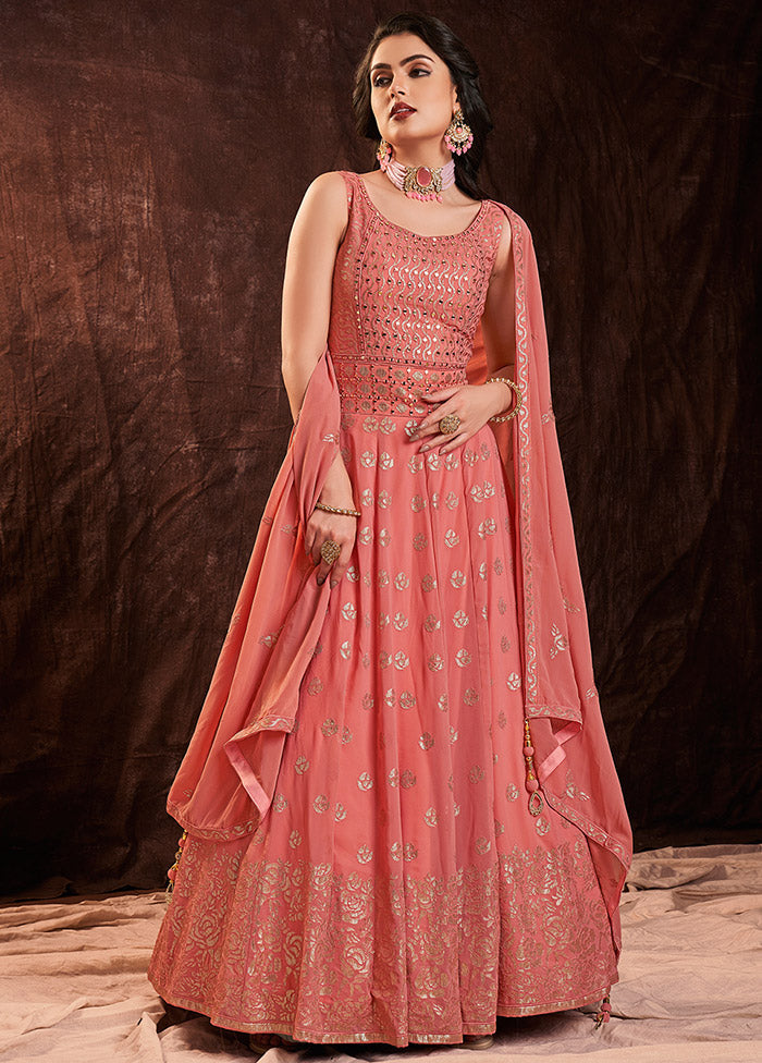 Coral Readymade Georgette Gown With Dupatta