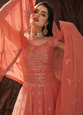 Coral Readymade Georgette Gown With Dupatta