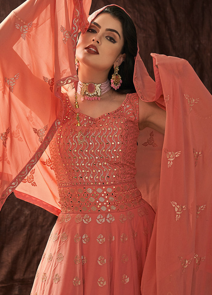 Coral Readymade Georgette Gown With Dupatta