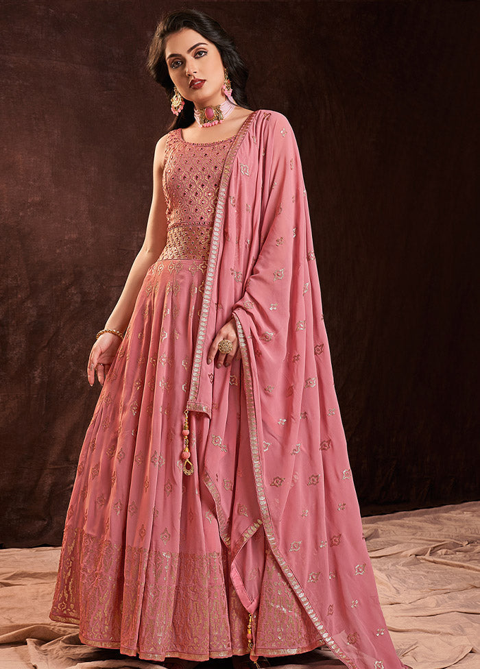 Pink Readymade Georgette Gown With Dupatta