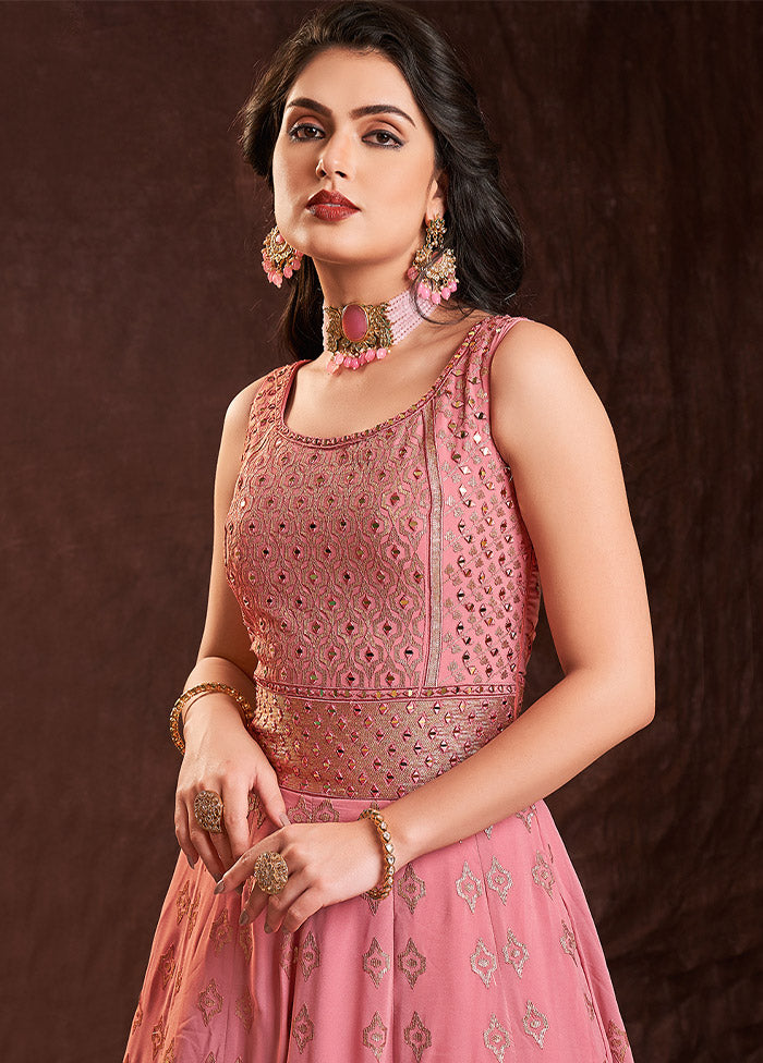 Pink Readymade Georgette Gown With Dupatta