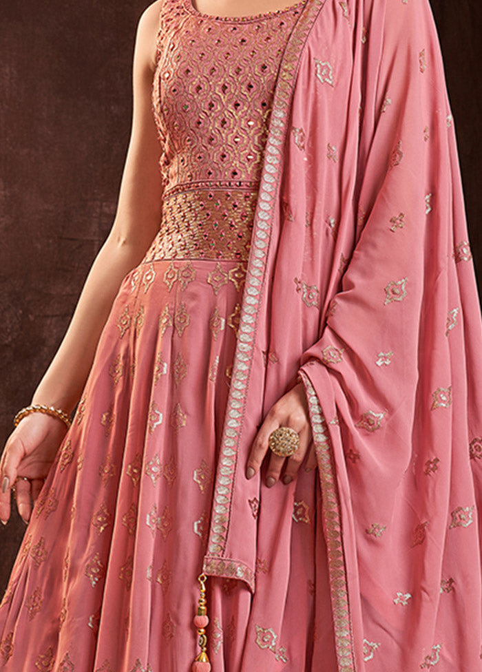 Pink Readymade Georgette Gown With Dupatta